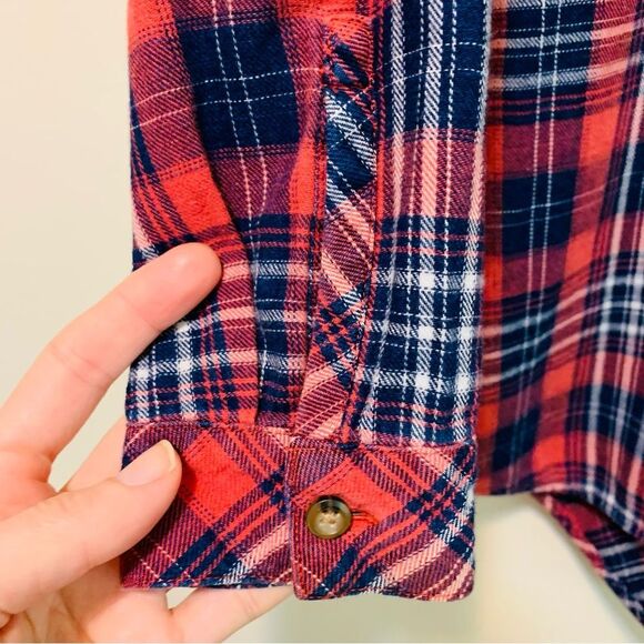 J. Jill Mauve Pink and Blue Plaid cotton tunic length shirt size small - Picture 6 of 7